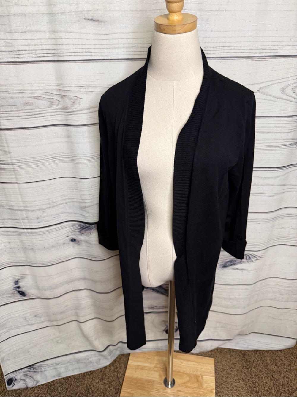 Laura Ashley Black Open-Front Lightweight Cardigan